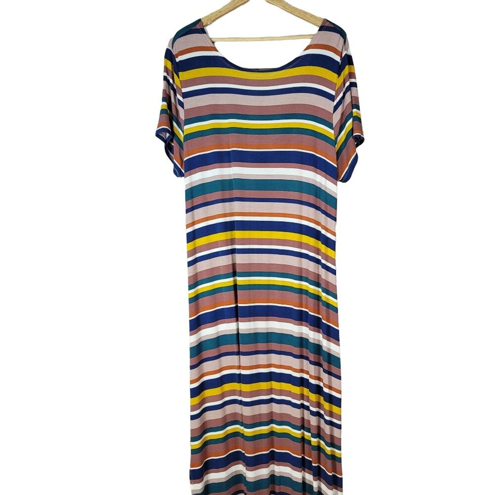 Eloquii Elements Striped Maxi Dress Multi Plus Size 22 24 Short Sleeve Cut Out